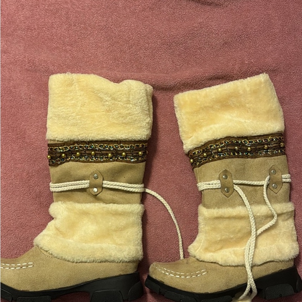 Faux Fur Embellished Boots size 8